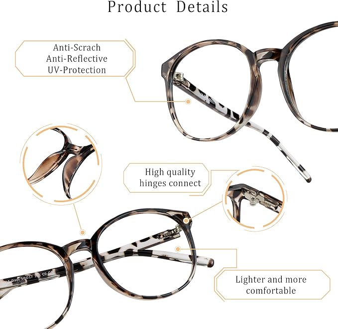 LifeArt Round Blue Light Blocking Glasses, Computer Glasses, Gaming Glasses, TV Glasses for Women Men (Leopard, 0.25 Magnification)
