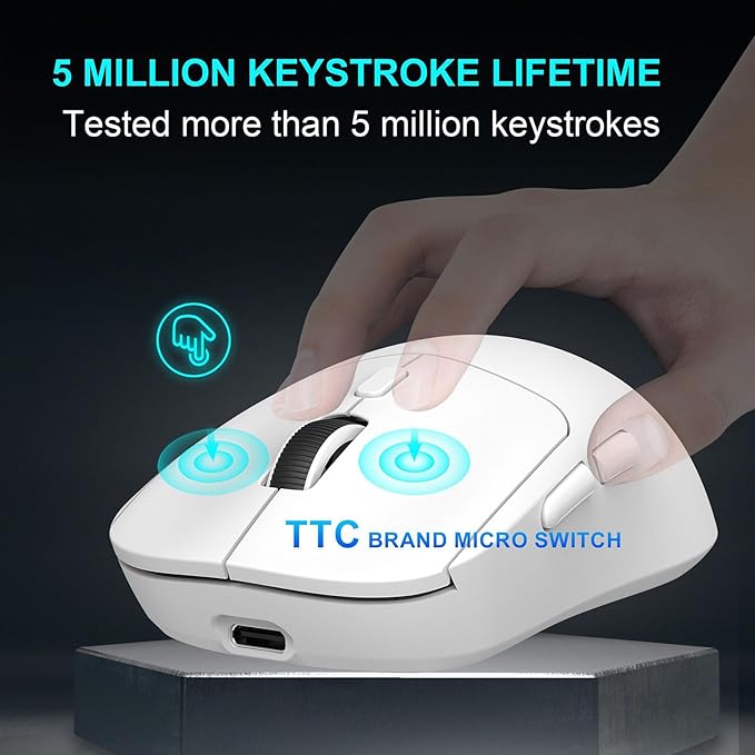 GOWENIC Wireless Gaming Mouse, 6400 DPI 3-Mode Gaming Mouse, 2.4G Wired 6 Keys Ergonomic Design for Desktop Laptop (T30 White)