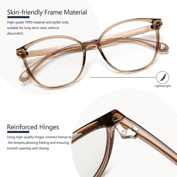 Women's Blue Light Blocking Glasses, TR90 Frame Computer Gaming Glasses Anti Eyestrain & UV Glare RF6208