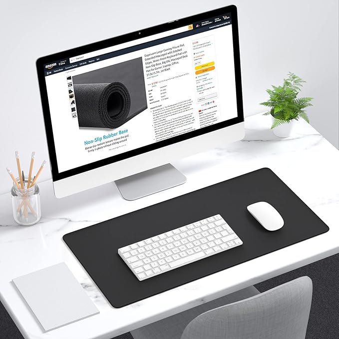 Dapesuom Large Mouse Pad, Extended Gaming Mouse Mat with Stitched Edges, Full Size Desk Mats with Non-Slip Base, Computer Big Desktop Keyboard Pad for Gamer, Laptop, Office, 23.6 x 11.8 in, Jet Black