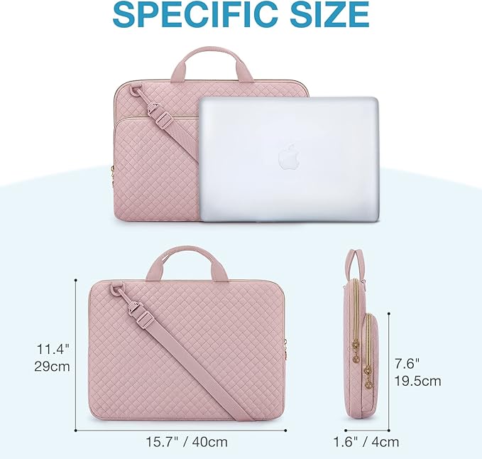 BAGSMART 15.6 Inch Laptop Case Sleeve Compatible with MacBook Pro 16 Inch,15.6 Inch HP,Dell,Acer Aspire,Asus Notebook, Lightweight Laptop Bag for Women with Shoulder Strap,Pocket,Handle, Pink