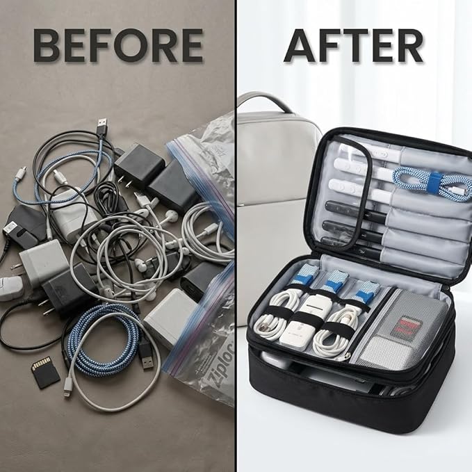 Keross Cable Organizer Bag for Travel with Removable Dividers – Electronics Organizer Case for Chargers, Cables, Power Banks & Accessories, Large Capacity Tech Pouch for Work, Desk & Travel