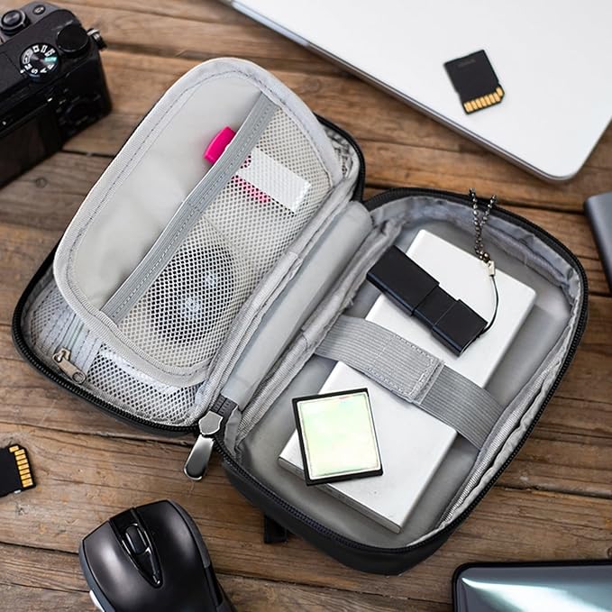 1Pcs Portable Cable Organizer Bag Small Electronic Cable Pouch Electronics Accessories Organizer Travel Digital Storage Bag for Power Bank Charger Card, Black