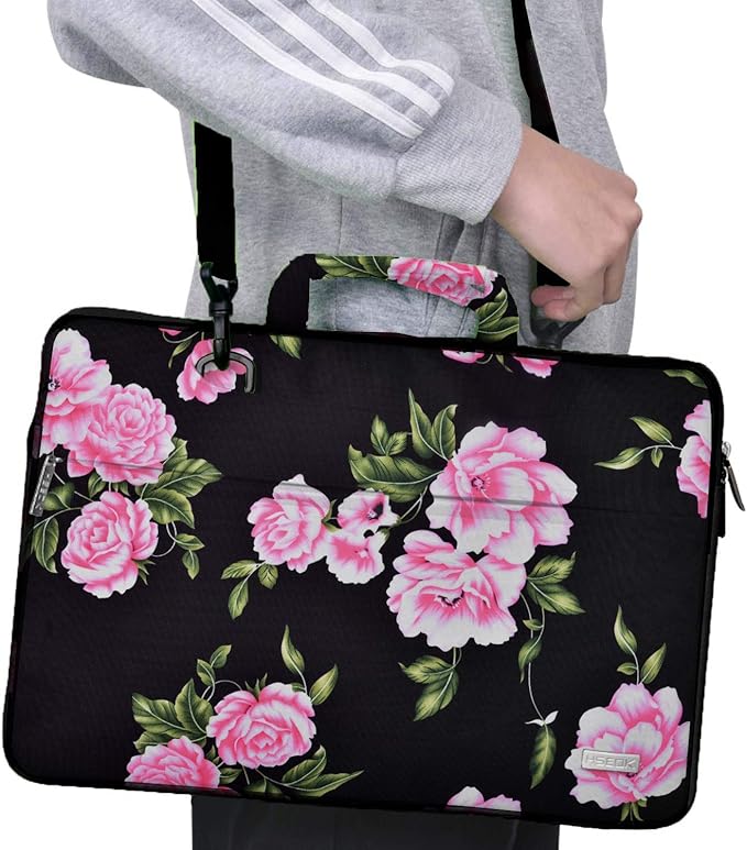 Hseok Laptop Shoulder Bag 13 13.3 14 Inch Case Compatible with MacBook Pro/Neo 14" M5/M4/M3/M2/M1,Mac Air/pro/Neo 13" and Most 13 13.3 14 Notebooks,Spill-Resistant Briefcase,Peony