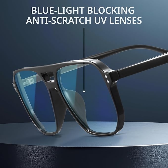 livho Retro Aviator Blue Light Blocking Glasses for Women Men with Soft Case, Trendy Rectangle Computer Eyeglasses