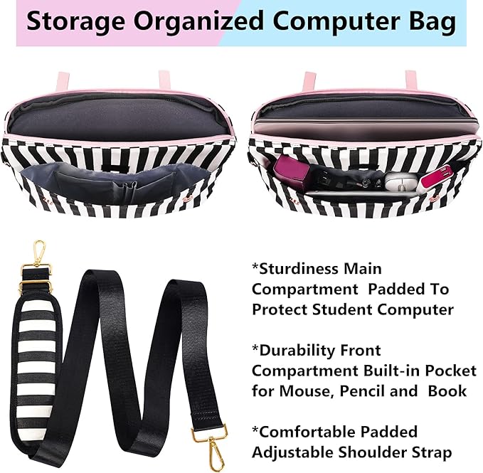MATEIN Laptop Bag for Women, 15.6 inch Slim Computer Briefcase Sleeve Case, Lightweight Cute Girly Messenger Shoulder Carrying Work Tote Bag with Rfid Pocket, Sister Gifts for School Girl Office, Pink