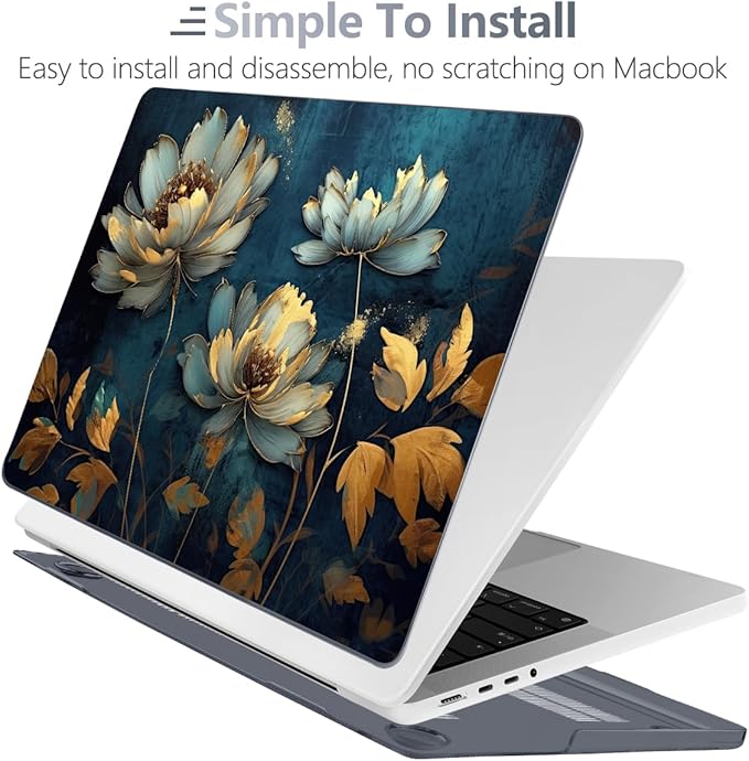 Batianda for MacBook Pro 14 Inch Case 2026-2021 Release M5 M4 M3 M2 M1 Pro/Max, 1.2mm Slim Graphic Hard Shell Cover with Keyboard Cover, Screen Protector 4-in-1 Bundle, Blooming Flowers
