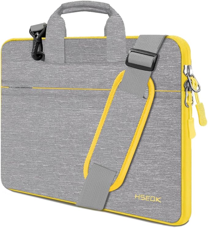 Hseok Laptop Shoulder Bag 13 13.3 14 Inch Case Compatible with MacBook Pro/Neo 14" M5/M4/M3/M2/M1,Mac Air/pro/Neo 13" and Most 13 13.3 14 Notebooks,Spill-Resistant Briefcase,LT Gray & LT Yellow