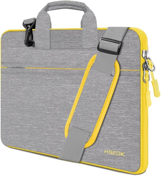 Hseok Laptop Shoulder Bag 13 13.3 14 Inch Case Compatible with MacBook Pro/Neo 14" M5/M4/M3/M2/M1,Mac Air/pro/Neo 13" and Most 13 13.3 14 Notebooks,Spill-Resistant Briefcase,LT Gray & LT Yellow