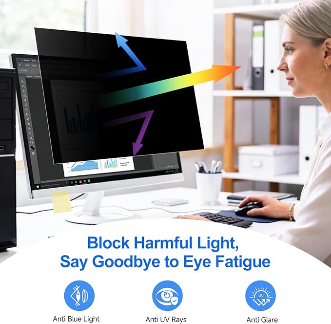 [2-Pack] Privacy Screen For Computer Monitor, 21.5-Inch 16:9 Aspect Ratio; Anti Spy/Bule Light/Glare And Eye Protection, 2 Install Ways Removable For Office, Airport, Cafe And Other Public Area; Diagonal 21.5 Inches, Width 18.74 Inches, Height 10.54 In...
