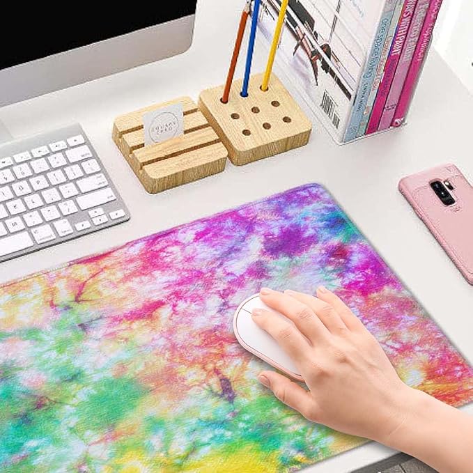 Colorful Tie Dye Pattern Desk Mat, Extended Big Mouse Mat for Home and Office, Large Gaming Mousepad Laptop Keyboard Mat with Non-Slip Rubber Base, Stitched Edges (31.50"x11.8"x0.12")