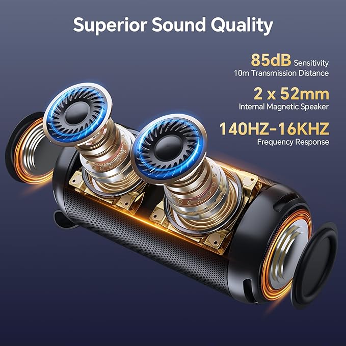 FULMINARE Bluetooth Speaker Wireless TWS Pairing 26W HD Loud Stereo Portable Speakers Bluetooth 6.0 with 16H Playtime, RGB LED Light, IPX5 Waterproof for Home Outdoor Party Gift Black