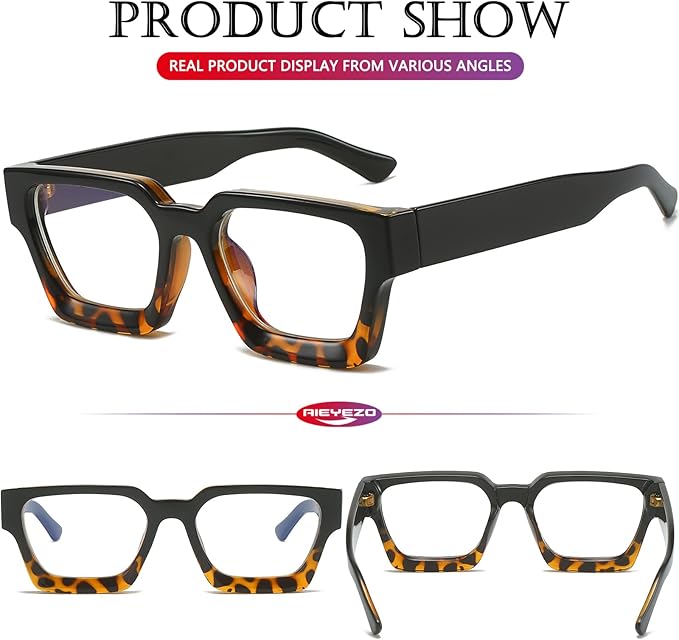 AIEYEZO Square Thick Frame Glasses for Women Men Fashion Blue Light Glasses Trendy Chic Computer Eyeglasses