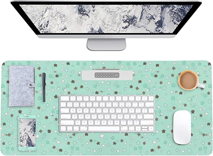 AUPET Leather Desk Pad Blotter Mat, Large Mouse Pad, Non-Slip Waterproof Desk Writing Pad Protector, Desk Decor for Office，Home，Gaming (Mint Chocalate Starry, 35.4X15.7 inch)