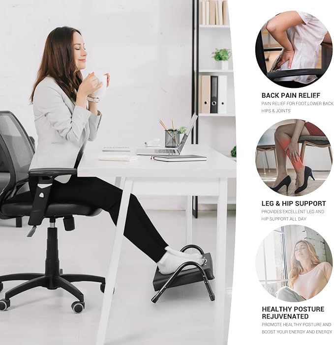 FUSLITE Foot Rest for Under Desk at Work,Ergonomic Foot Rest for Office Use, Adjustable Heights,Relieving Pain in Lower Back, Hip, Knee(Black with Kitten)