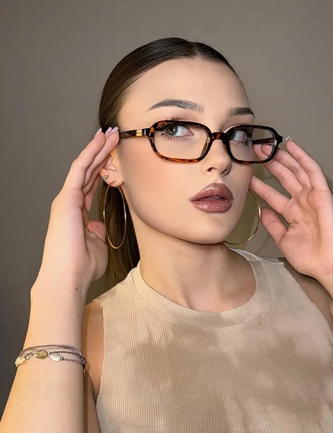 Slocyclub Square Blue Light Blocking Glasses for Women Men Vintage Rectangular Frame Eyeglasses Retro Small Square Glasses