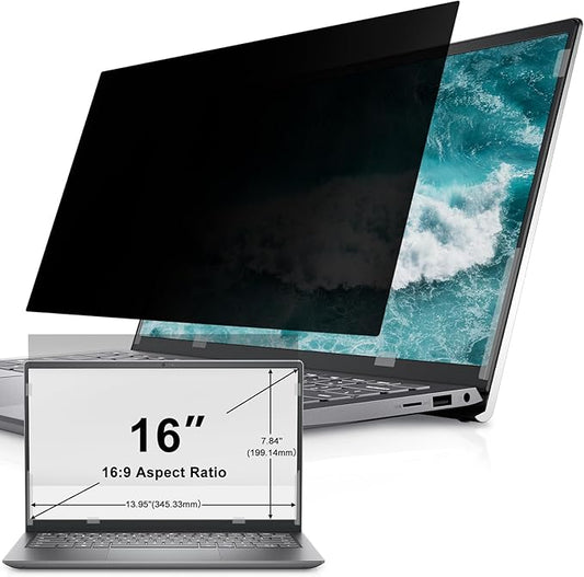 IPROKKO Laptop Privacy Screen 16 Inch 16:9 Aspect Ratio, Compatible with HP Dell Lenovo Acer Asus Samsung LG, 16,1" Removable Anti Blue Light Glare Spy Computer Monitor Filter Security Shield