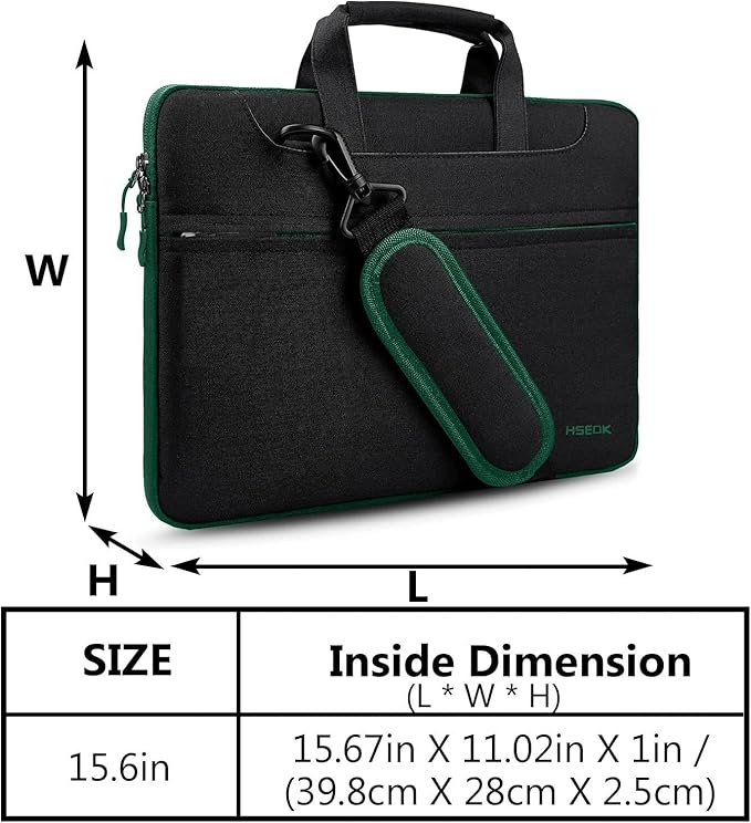 Hseok Laptop Shoulder Bag 15 15.6 16 Inch Briefcase,Compatible MacBook Pro/Neo 16",MacBook Air/Pro 15,XPS 15/16 and most 15.6-16 and Most 15-16 Notebooks,Spill-Resistant Handbag,Black Green