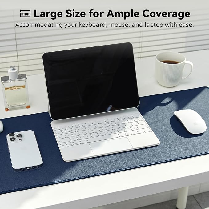 Waterproof Large Gaming Mouse Pad with Durable Stitched Edges, Non-Slip Rubber Base, Grainy Jacquard Mouse Mat Desk Pad for Home Office Gaming, 27.6"x11.8"x0.12", Matte Navy Blue