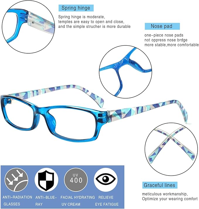Henotin 6-Pack Reading Glasses Blue Light Blocking Anti Eyestrain Computer Reading Glasses for Women and Men Readers (Mix Color-A, 3.50, Diopters)