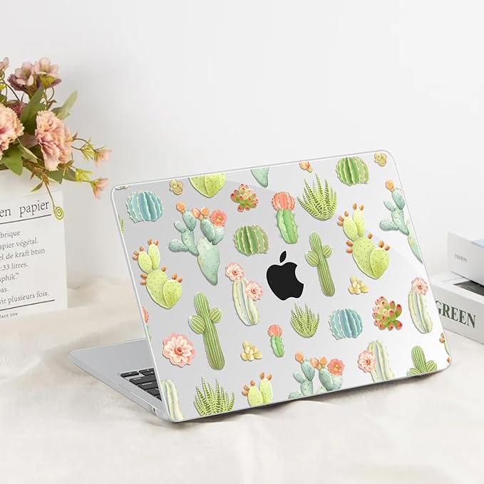 G JGOO Compatible with MacBook Air 13 inch Case 2026 2025-2022 M5 A3449 M4 A3240 M3 A3113 M2 A2681, Clear Hard Shell for MacBook Air 13.6 inch Case + Keyboard Cover + Screen Protector, Cacti