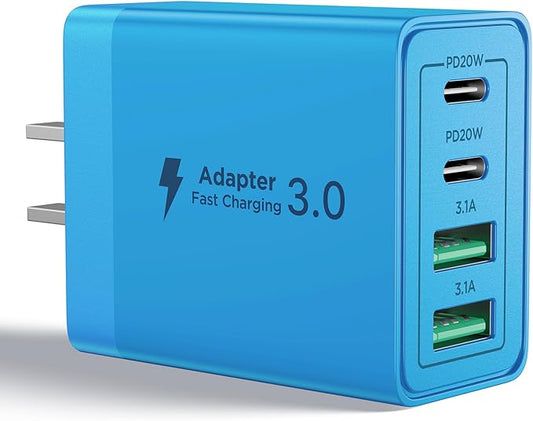 40W USB C Charger Block, 4-Port Type C Fast Charging Brick Dual PD&QC Wall Plug Adapter Wall Charger for iPhone 17/16/16 Pro/ 16 Pro Max/15/14/13/12, iPad, Airpods, iwatch, Samsung Galaxy