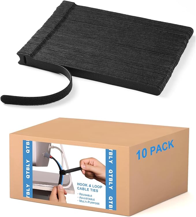 1,000 PCS 8 Inches Reusable Cable Ties | Adjustable Cord Wraps, Cable Straps | Hook & Loop Cord Organizer, Cable Management (100 PCS x 10 Packs) by QTBLY