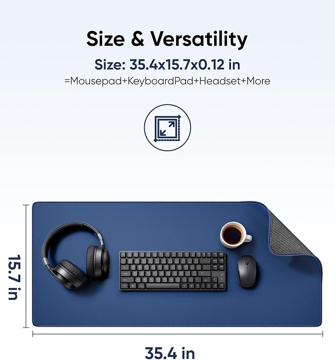 Waterproof Large Gaming Mouse Pad with Durable Stitched Edges, Non-Slip Rubber Base, Grainy Jacquard Mouse Mat Desk Pad for Home Office Gaming, 35.4''x15.7''x0.12'', Matte Gray