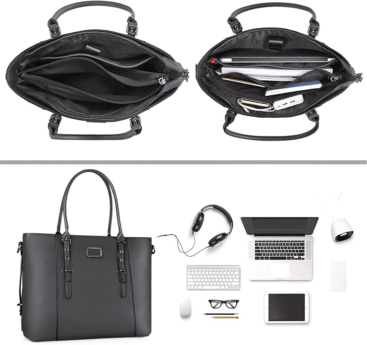 MOSISO Laptop Bag for Women, Waterproof Vintage PU Leather Briefcase Shoulder Computer Laptop Tote Bag for Office Work