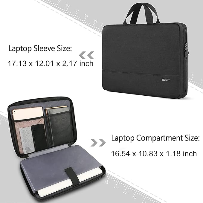 Ytonet Laptop Sleeve Case 17 17.3 Inch, Water Resistant Laptop Cover TSA Travel Business Computer Carrying Bag with Handle, Compatible with MacBook Pro HP Dell Lenovo Asus Chromebook Notebooks, Black
