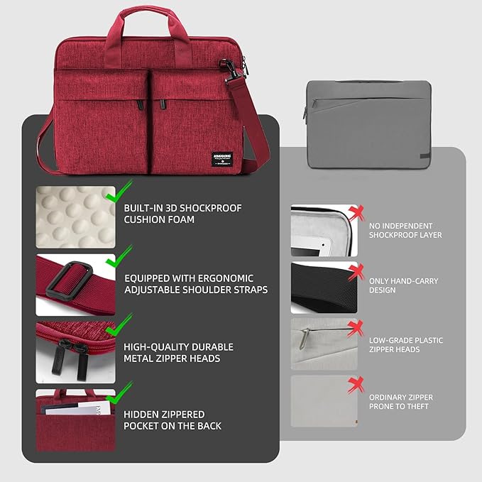 KINGSLONG Slim 17.3 inch Laptop Bag Sleeve Carrying Case with Shoulder Strap, Notebook Ultrabooks Computer Handbag Cover for Men Women Fit for Acer Asus Lenovo HP Toshiba Red