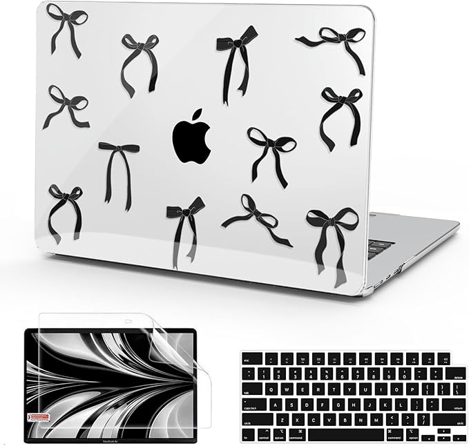 B BELK Compatible with MacBook Air 13 inch Case M5 2026 2025 2024-2022 M4 M3 M2 A3449 A3240 A3113 A2681, Plastic Hard Shell+Keyboard Cover+Screen Protector for MacBook Air 13.6 inch Case, Black Bow