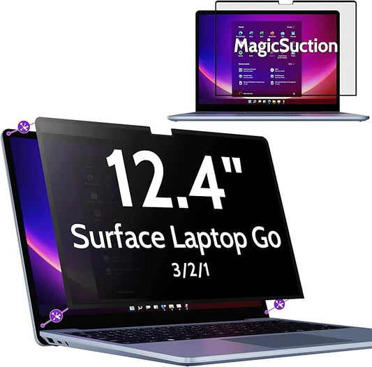 Peslv Privacy Screen for 12.4 Inch Surface Laptop Go 3/2/1, MagicSuction™ Removable Anti Spy Black Protector, Glare Blue Light Filter for Microsoft Laptop Computer Monitor