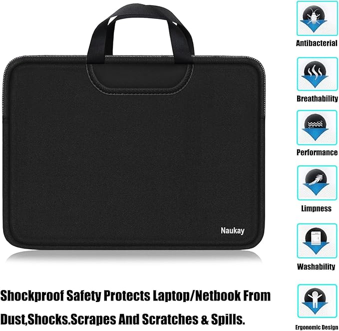 Laptop Sleeve Bag 15.6 Inch, Durable Traveling Briefcase Handle Bag & with Extra Pockets, Computer Protective Case Compatible for 15 15.6 inch HP, Dell, Acer, Asus, Black