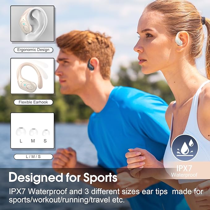 Wireless Earbuds 75hrs Bluetooth 5.4 Headphone Sport, 2026 Bluetooth Earbuds Stereo Deep Bass Over Ear Bud with Earhooks, ENC Noise Cancelling Mic, IPX7 Waterproof Earphone for Gym/Workout, Camel