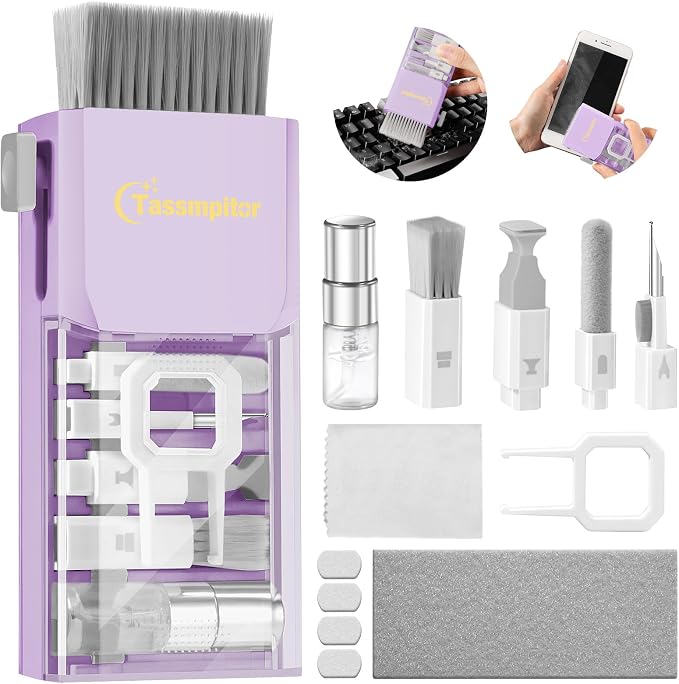 Tassmpitor Laptop Screen Keyboard Cleaner Kit, All in 1 Electronic Cleaning Tool for MacBook iPad iPhone Pro Cell Phone, Brush Tool for Tablet, Computer, PC Monitor,TV Camera Lens with Patent, Purple by Tassmpitor