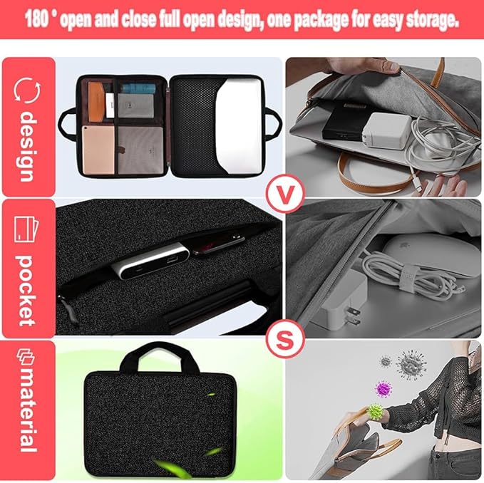 Hseok Laptop Case 13.3-14 inch Sleeve, TSA Computer Handbag Water-Resistant and Shockproof Bag Compatible with MacBook Pro/Neo 14", Mac Air/Pro 13.3" and 13"-14" Notebooks Chromebooks,Black