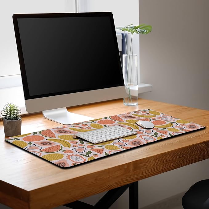 Large Desk Pad, Keyboard Mouse Pad Gaming Desk Mats, Mouse Pad Mat Non-Slip Rubber Base Waterproof with Stitched Edges, 35.4 X 15.7 inch for Work/Game/Office/Home Bright Summer Cartoon Fruits