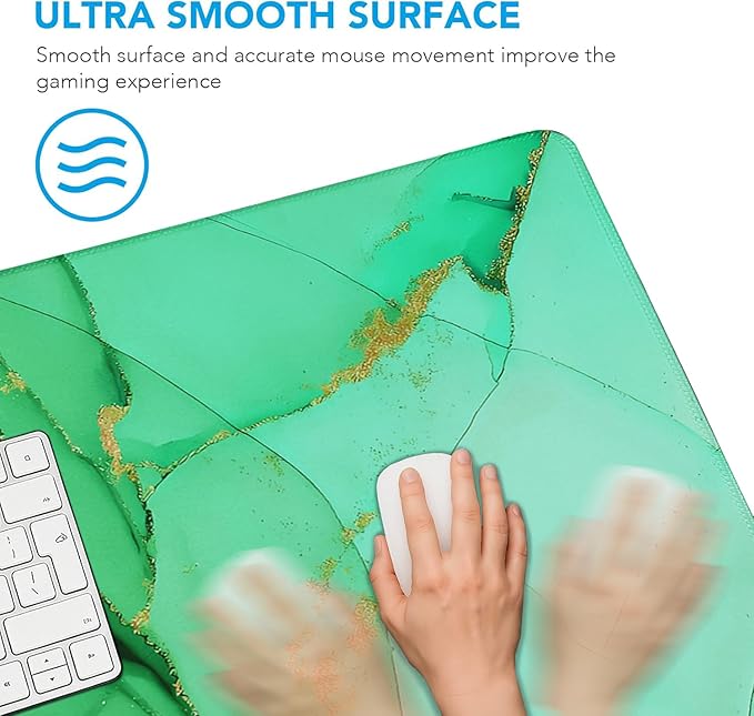 Large Gaming Mouse Pad, Waterproof Mousepad with Stitched Edges, Non-Slip Rubber Base, XXL Computer Long Keyboard Mouse Mat for Gamer, Office & Home, 31.5" x 15.7", Marble Green