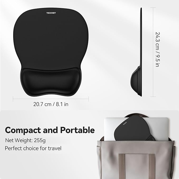 TECKNET 2 Pack Gel Mouse Pad with Wrist Rest, Ergonomic Office Mousepad with Wrist Support - Non-Slip & Smooth Surface Comfortable Desk Accessories Mat for Office, Gaming and Study - Charcoal Black