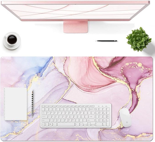Large Mouse Pad, Desk Mat for Desktop, Dual Side PU Leather Waterproof Gaming Mousepad Desk Pad, Desk Protector Writing Pads Desk Accessories for Office and Home (A-Pink Marble, 24''X14'')