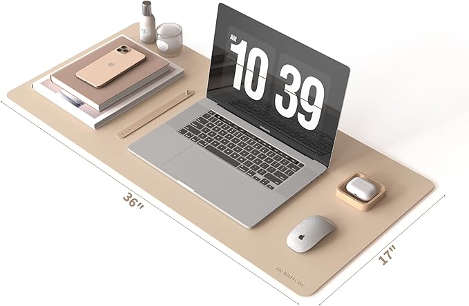 RENMTURE PU Mouse Pad, Faux Leather Large Desk Pad, Home Work Office Accessories, Non-Slip Desk Mat, Waterproof Gaming Pad Desk Blotter (36"x17", Apricot Yellow)