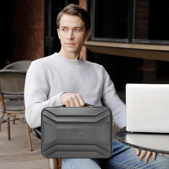 MOSISO 13-14 inch Laptop Hard Case, 13.3 inch Waterproof Shockproof Computer Bag Compatible with MacBook HP Dell, Symmetrical Trapezoid EVA Carrying Laptop Sleeve Hard Shell with Handle, Gray