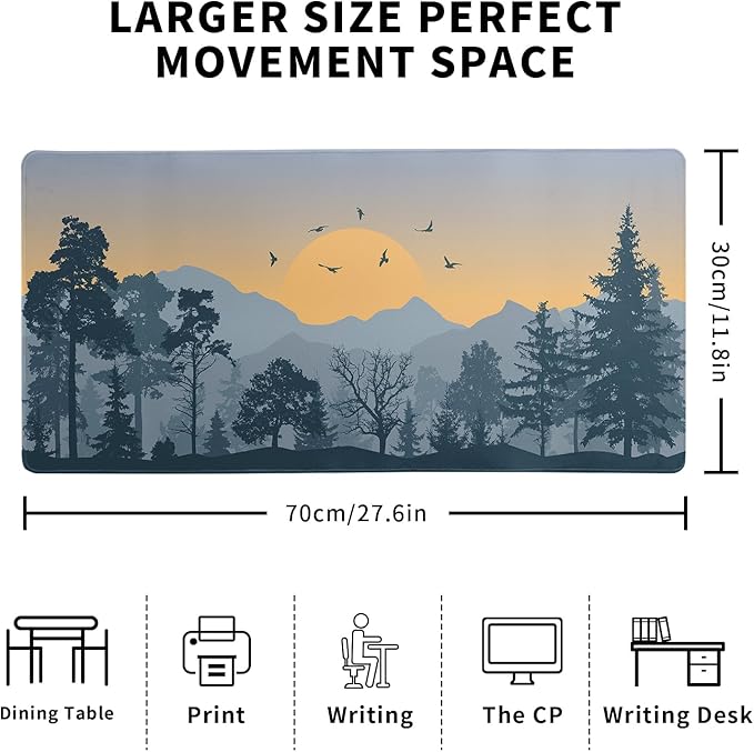 Mountain Gaming Mouse Pad 27.6x11.8 Inch Forest Large Mousepad Extended Grey Mousepad Gaming Non-Slip Rubber Base Stitched Edges Keyboard Mouse Mat Desk Pad for Office Home and Game
