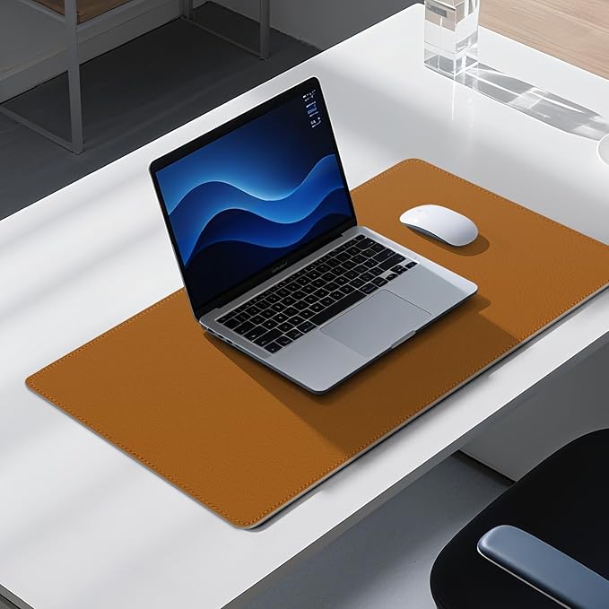 Dual Sided Leather Desk Mat - Waterproof Desk Pad - Ideal for Large Mouse Pad and Desk Mats on Top of Desks (Brown, 33"*13")