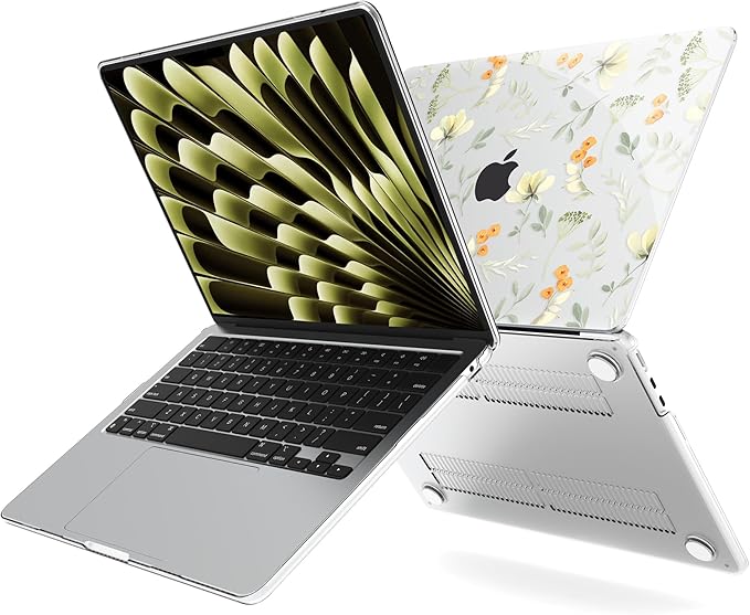 G JGOO Compatible with MacBook Air 13 inch Case 2026 2025-2022 M5 A3449 M4 A3240 M3 A3113 M2 A2681, Hard Shell for MacBook Air 13.6 inch Case + Keyboard Cover + Screen Protector, Green Leaf