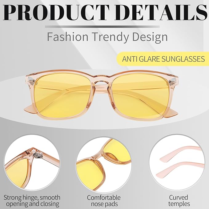 Polarized Sunglasses for Women Men, Night Driving Glasses Anti Glare Yellow Lens UV 400 for Day Night Use