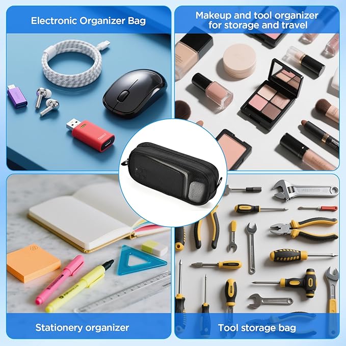 Electronics Organizer Travel Case,Zipper Mesh Tech Pouch Accessories Carry Storage for Mouse,Cord,Cables,USB Flash Drive,Hard Drive,Essentials