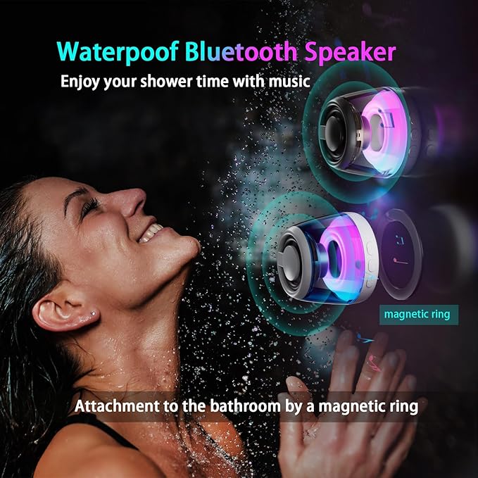 Magnetic Bluetooth Speaker,Wireless Induction Bluetooth Speaker,Mini Portable Cell Phone Stand for iPhone, Lanyard & RGB Night Light,or Home,Outdoors,Pool,Gift (Black-1PCS)