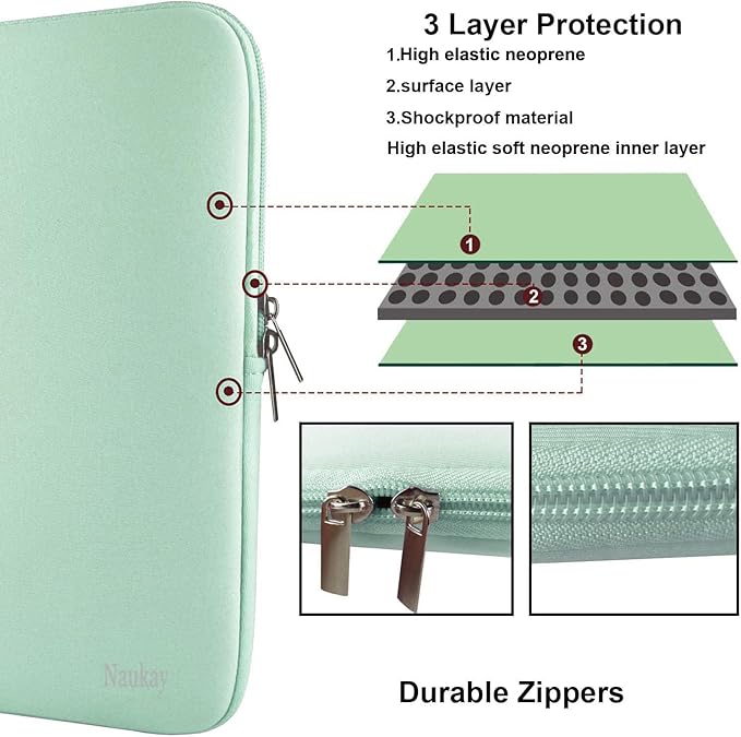15.6 Inch Laptop Case, Resistant Neoprene Notebook Computer Pocket Case/Tablet Briefcase Carrying Bag Compatible for Asus Fujitsu HP Sony Toshiba - (LightBlue)